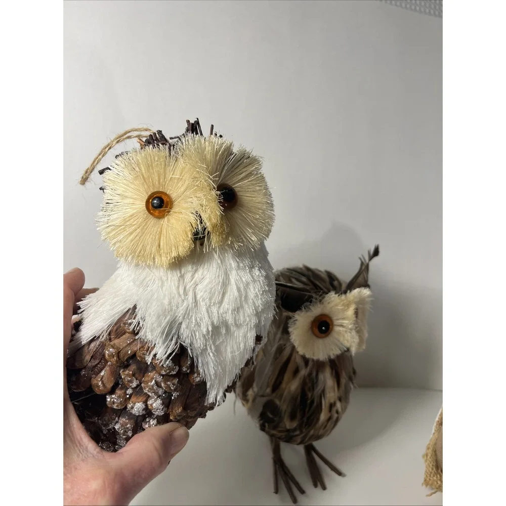 2 Realistic Horned Owl Bird Figures Feathers Natural RUSTIC 1 Squirrel Bundled
